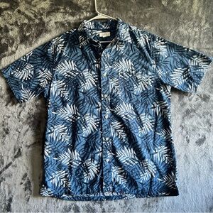 Share Croft & Barrow Hawaiian Shirt Mens L Blue Tropical Palm Beach Aloha Palm L